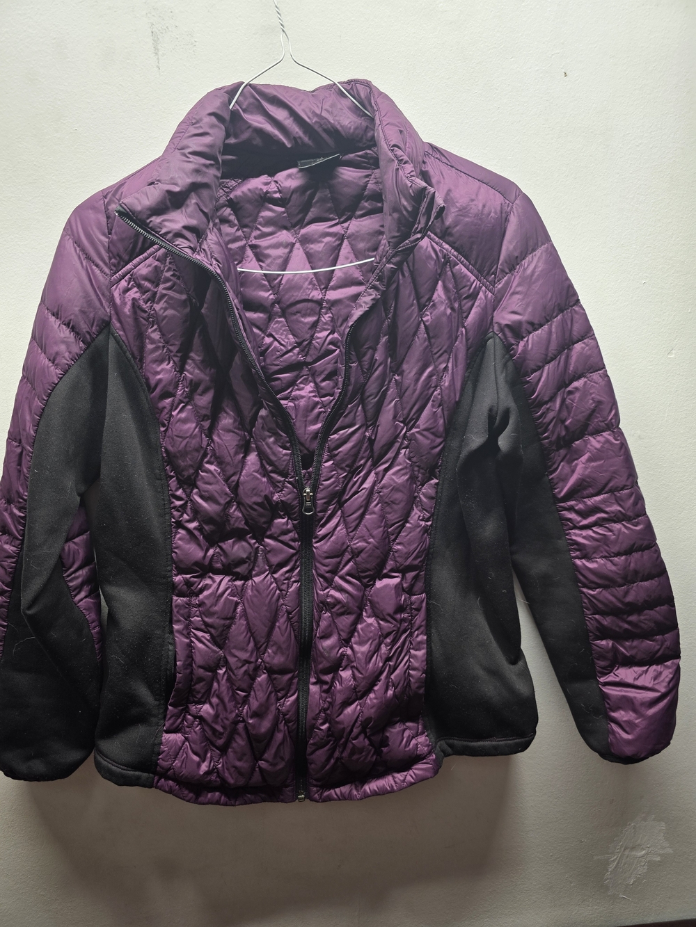 32 Degrees Purple Quilted Hybrid Puffer Jacket with Black Panels